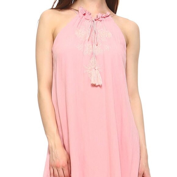 JHP Collection Womens Flower Embroidered Spaghetti Strap Dress- Pink - Picture 2 of 3